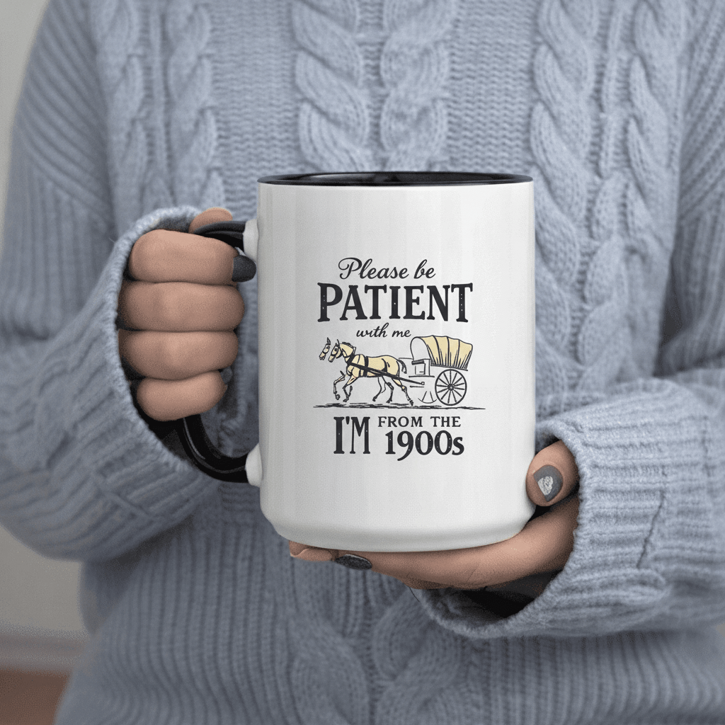 Tailorly Black Accent 11 oz Mug - Vintage Horse Carriage Design