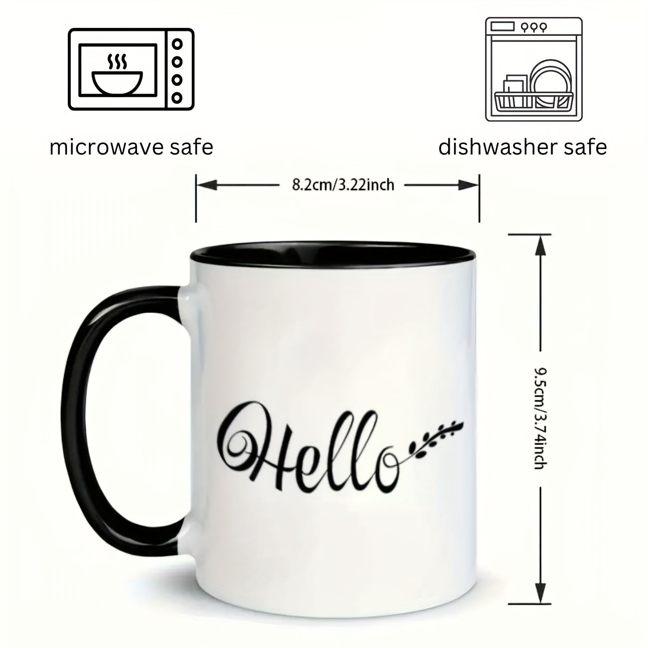Tailorly Black Accent 11 oz Mug - Hello text， leaf