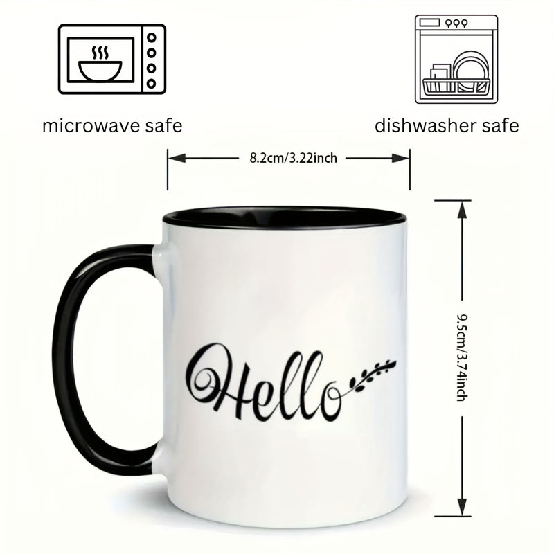 Tailorly Black Accent 11 oz Mug - Hello text， leaf