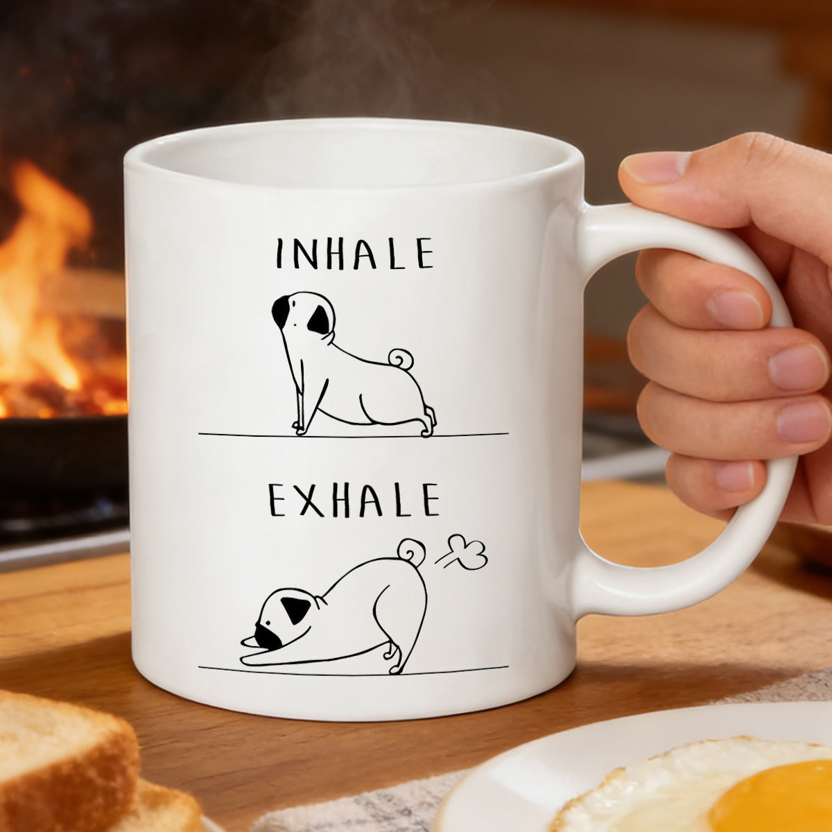 Tailorly White Ceramic 11 oz Mug - pug doing yoga