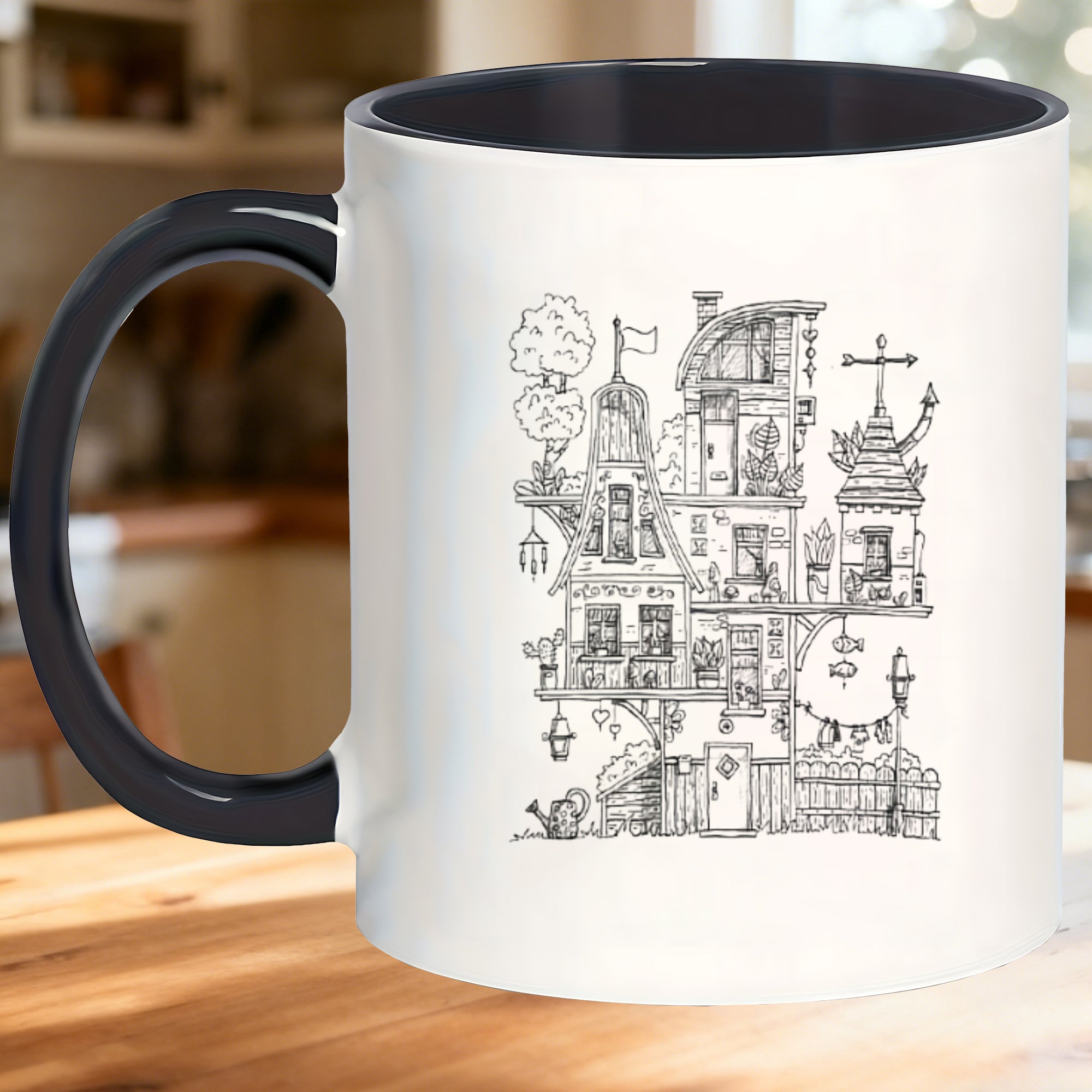 Tailorly Black Accent 11 oz Mug - whimsical house