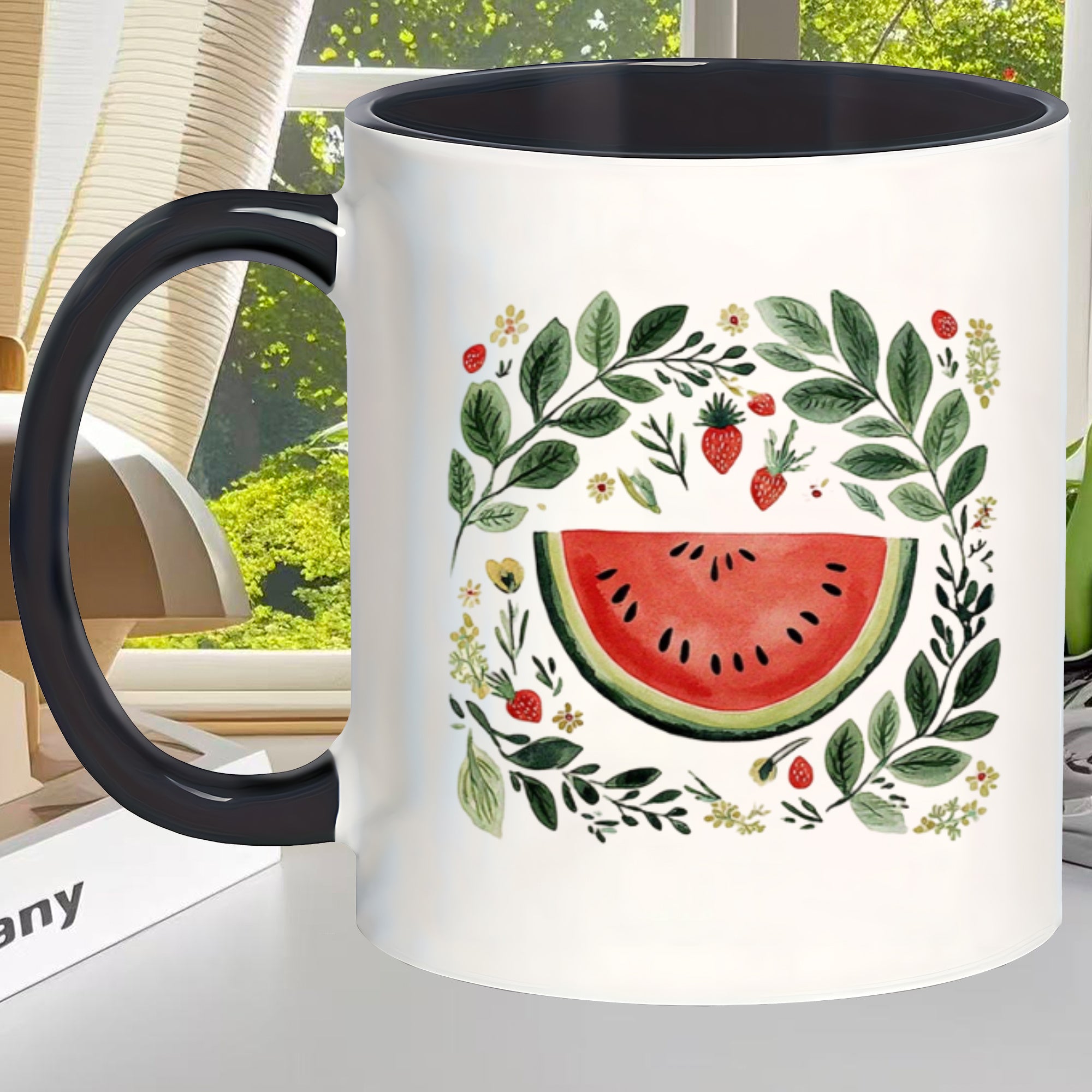 Tailorly Black Accent 11 oz Mug - watermelon strawberry
