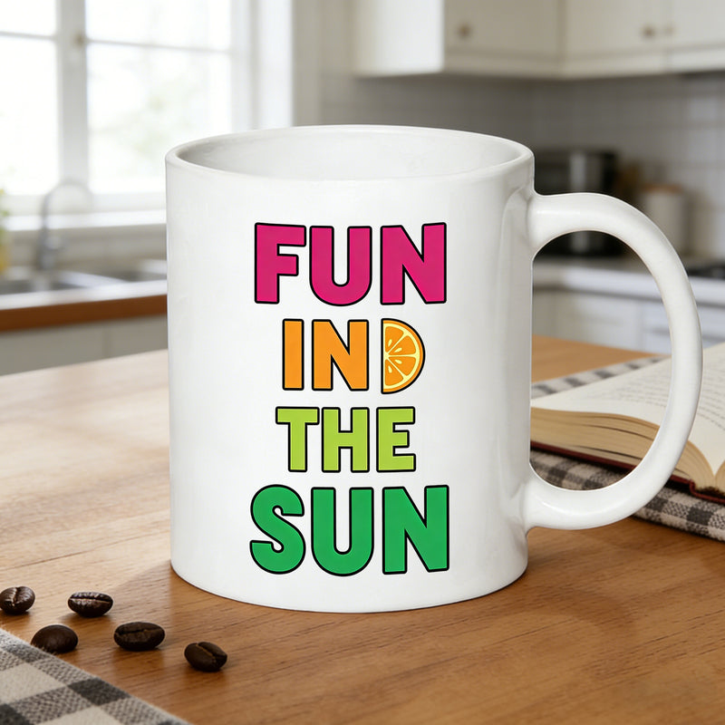 Tailorly White Ceramic 11 oz Mug - colorful orange print coffee cup