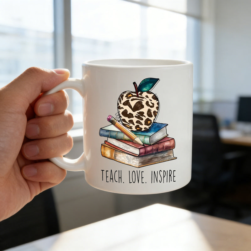 Tailorly White Ceramic 11 oz Mug - leopard print
