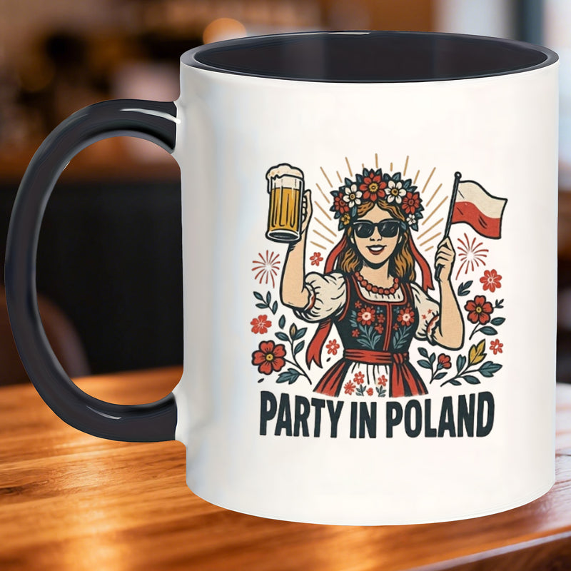 Tailorly Black Accent 11 oz Mug - polish girl in traditional attire