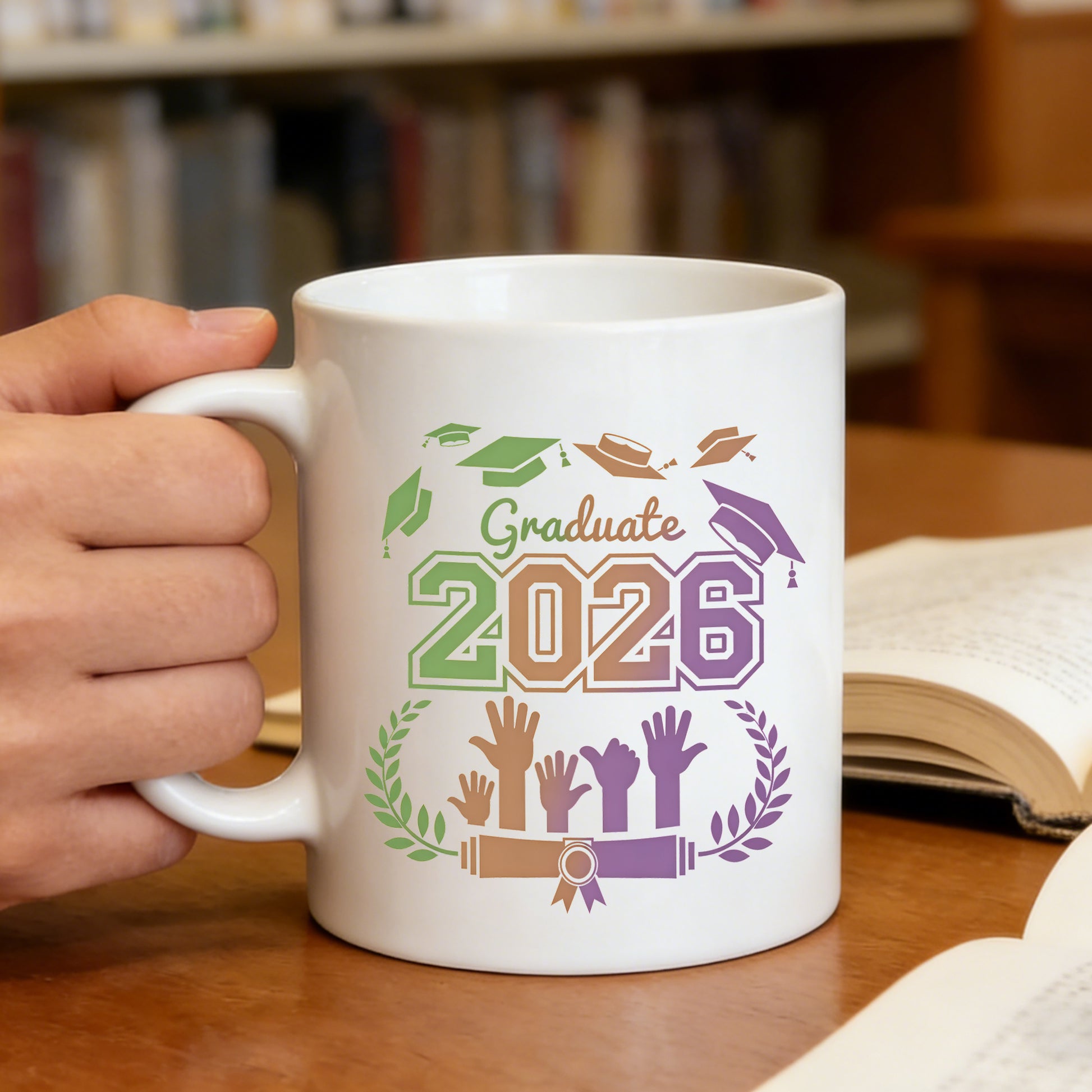 Tailorly White Ceramic 11 oz Mug - class of 2026 graduate， wreath design