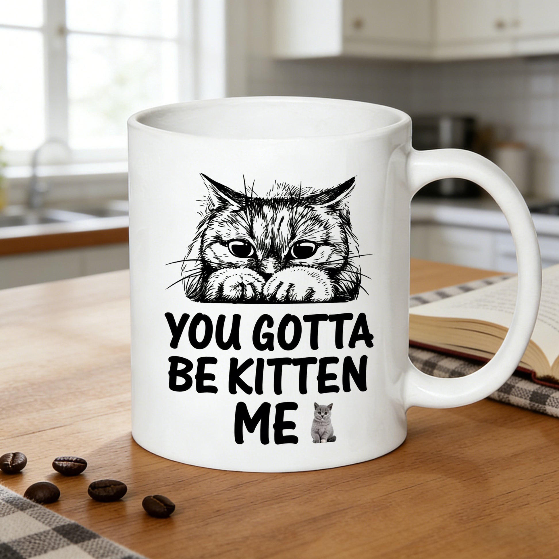 Tailorly White Ceramic 11 oz Mug - funny you be kitten me cat sketch cat print