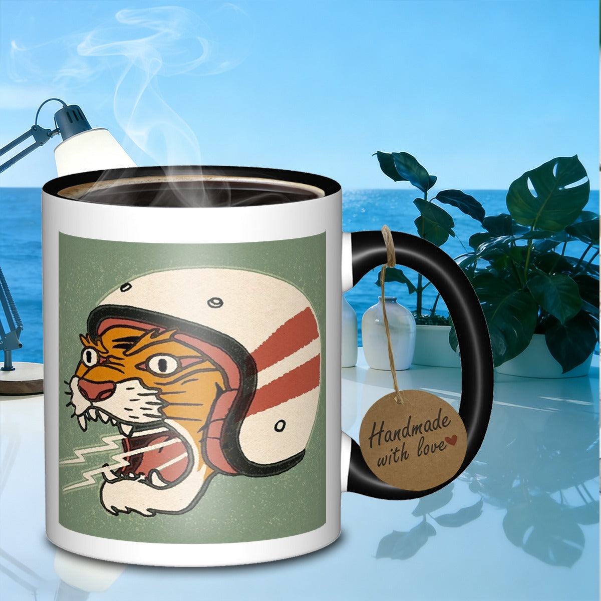 Tailorly Black Accent 11 oz Mug - tiger wearing headgear