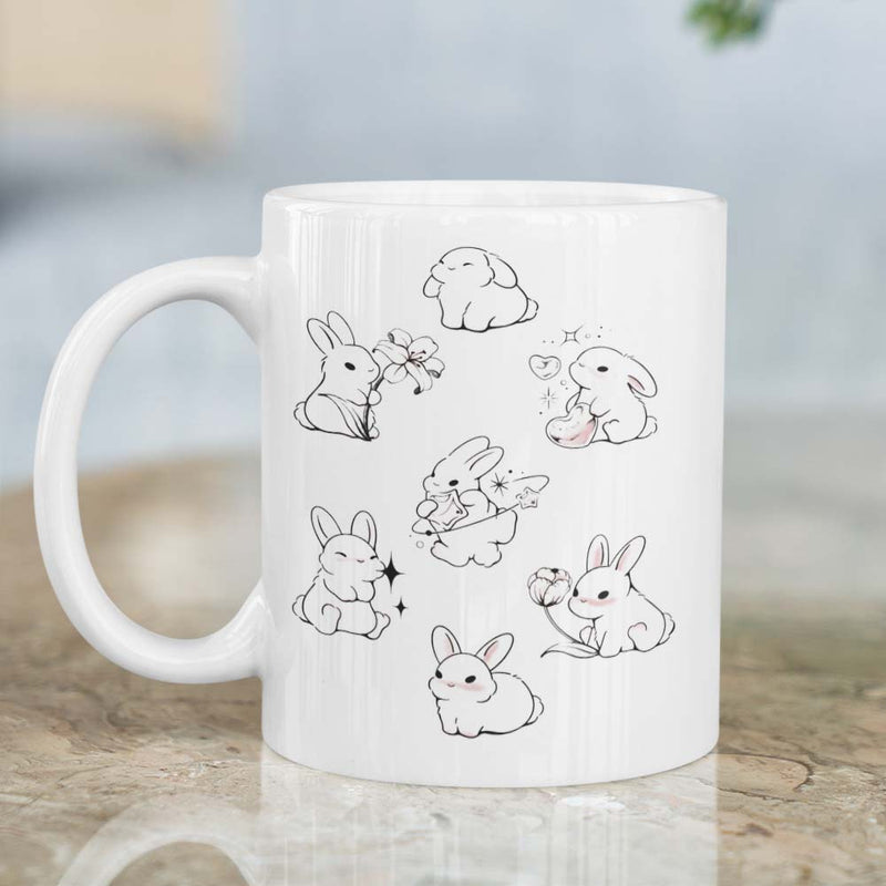Tailorly White Ceramic 11 oz Mug - adorable rabbit