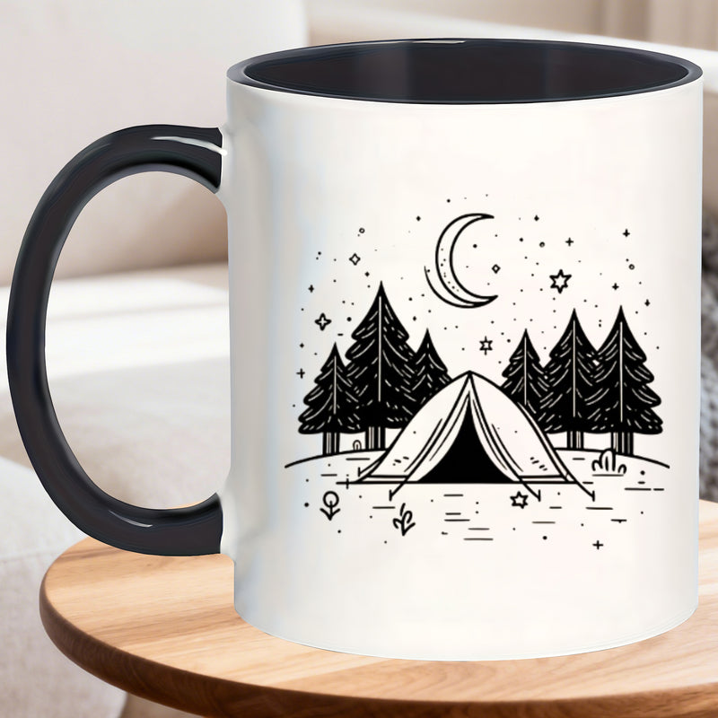 Tailorly Black Accent 11 oz Mug - tent pine trees