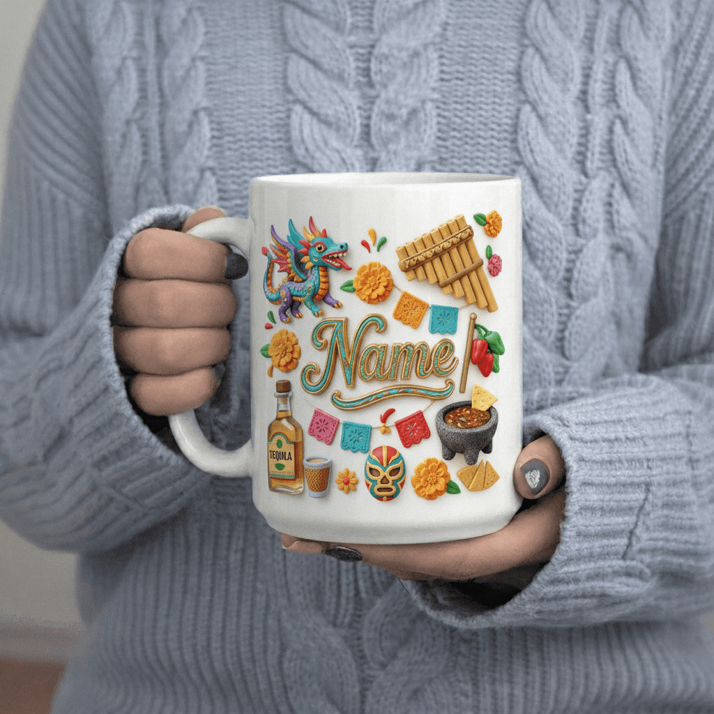 Tailorly White Ceramic 11 oz Mug - Festive Dragon and Name Design