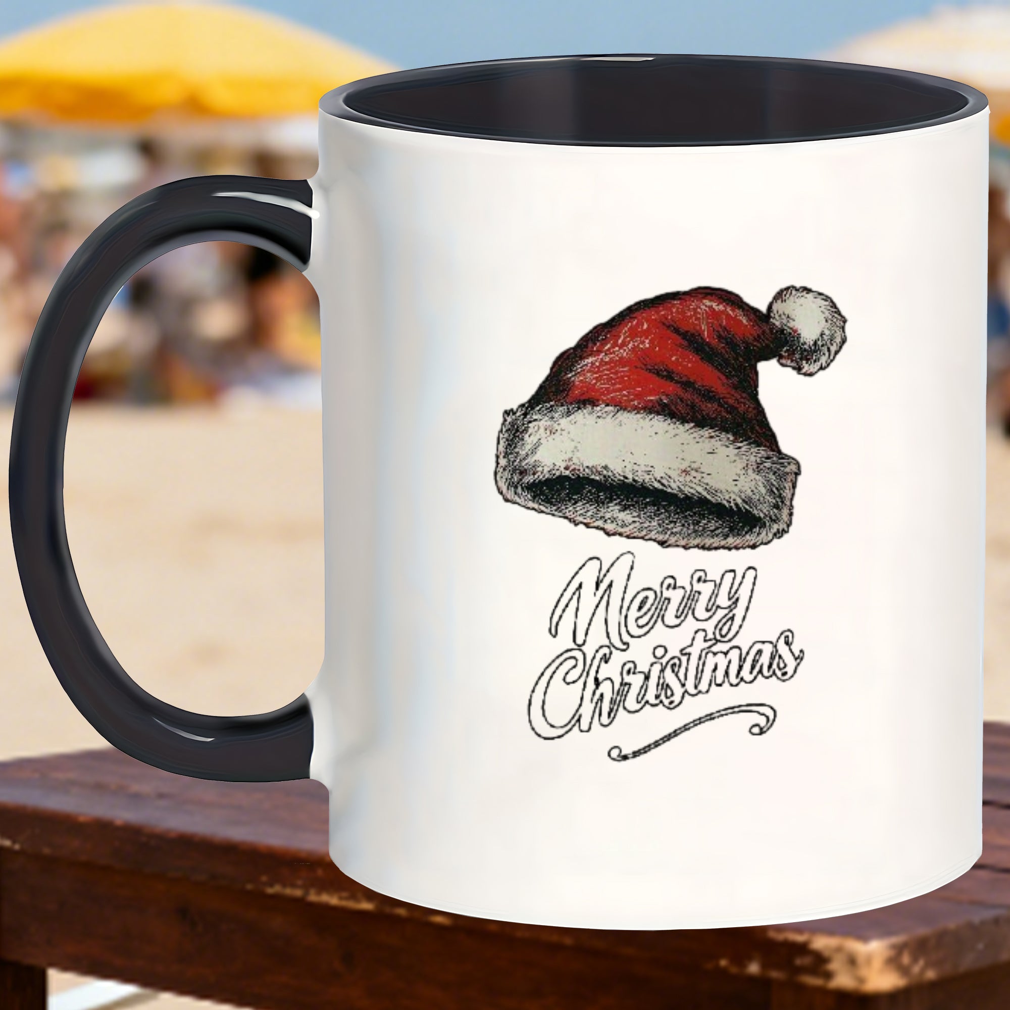 Tailorly Black Accent 11 oz Mug - santa hat and merry christmas design
