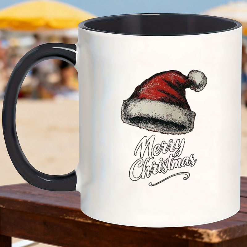Tailorly Black Accent 11 oz Mug - santa hat and merry christmas design