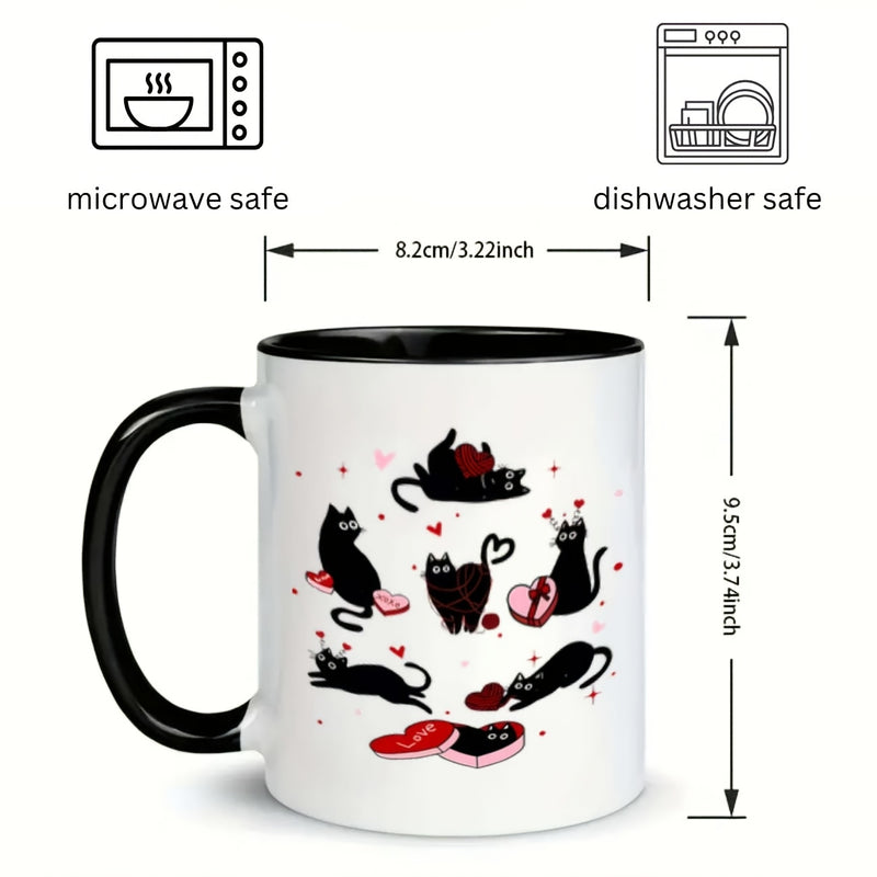 Tailorly Black Accent 11 oz Mug - cats and hearts