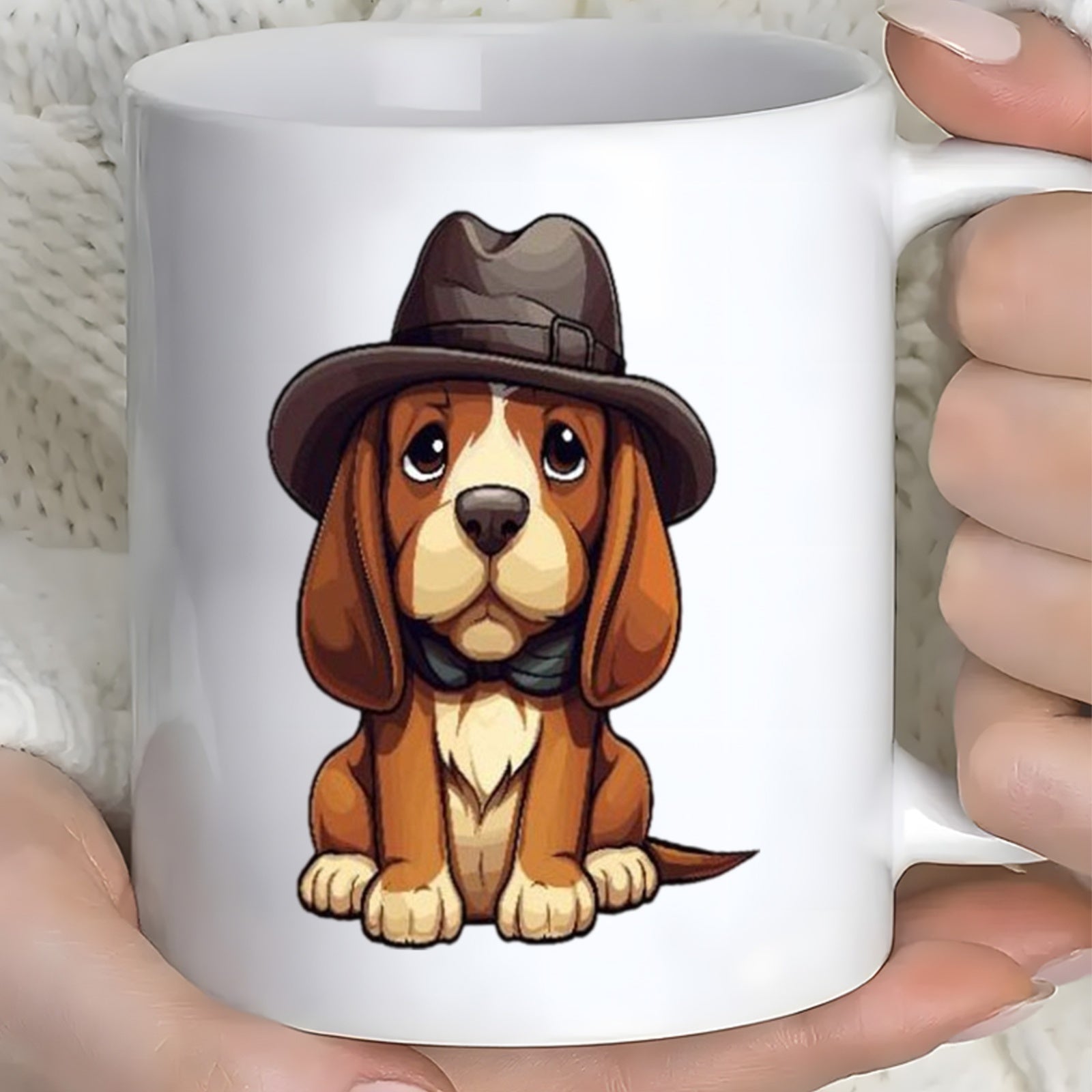 Tailorly White Ceramic 11 oz Mug - beagle dog face
