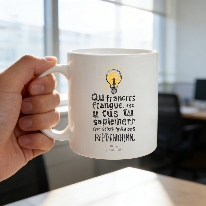 Tailorly White Ceramic 11 oz Mug - hand drawn light bulb and motivational text