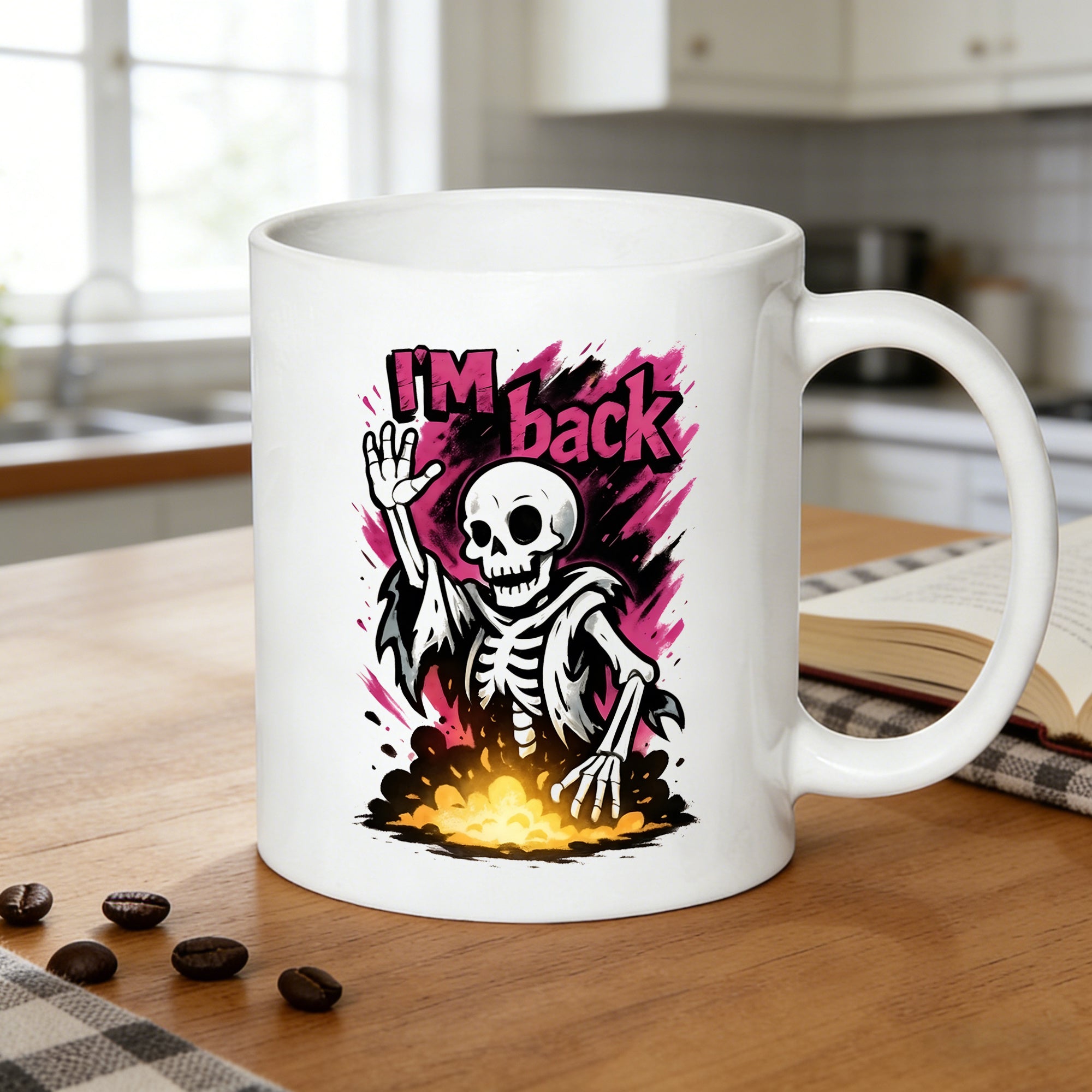 Tailorly White Ceramic 11 oz Mug - retro graffiti skeleton