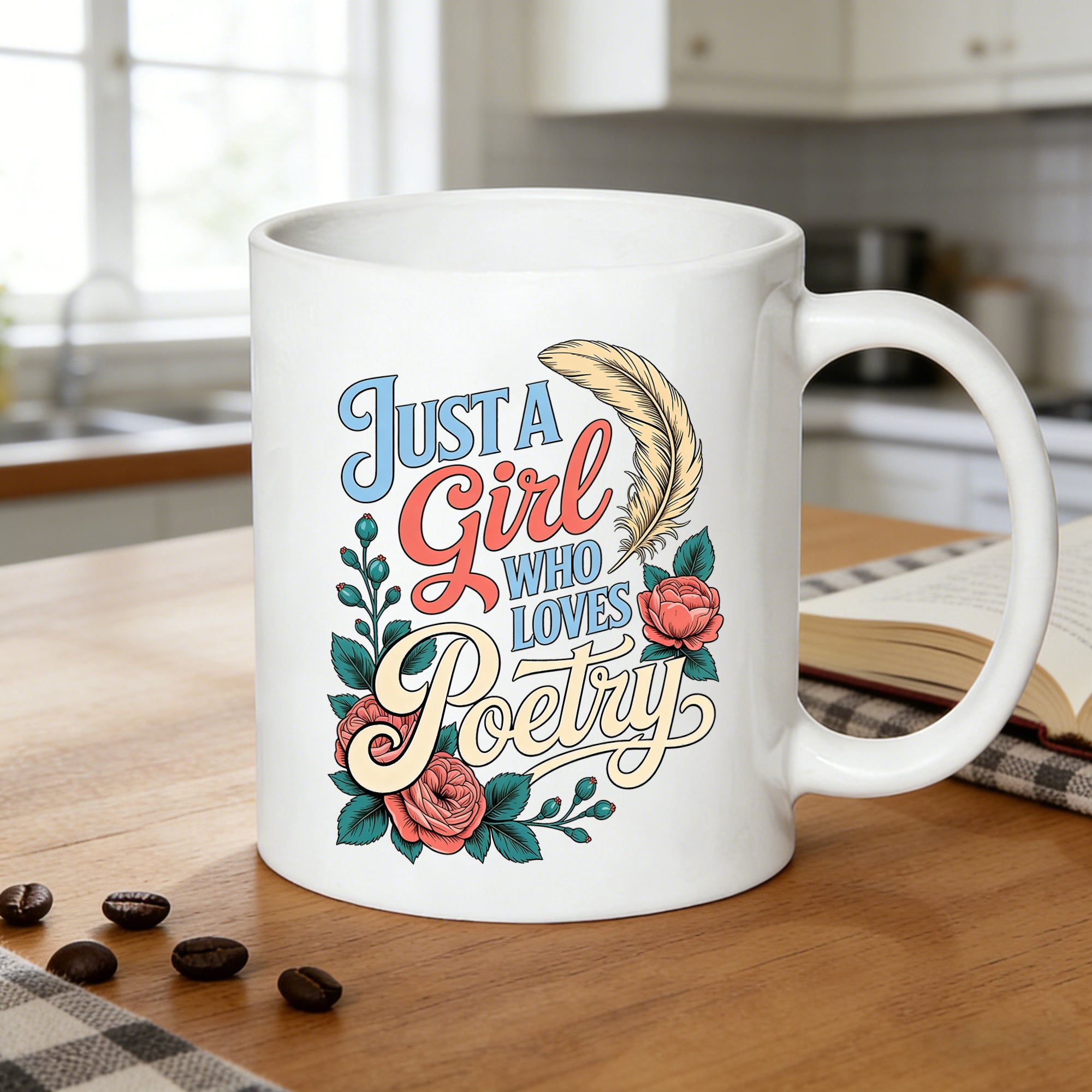 Tailorly White Ceramic 11 oz Mug - vintage floral feather print