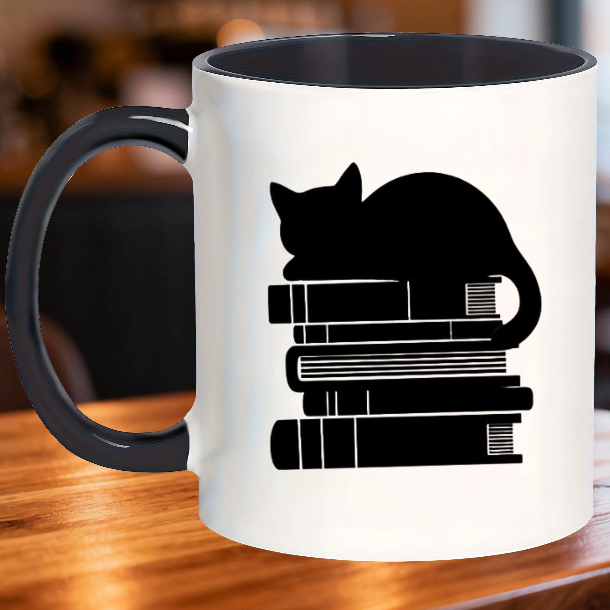 Tailorly Black Accent 11 oz Mug - reusable insulated mug with lid black book themed cup cozy reading gift for book lovers compatible for tea hand