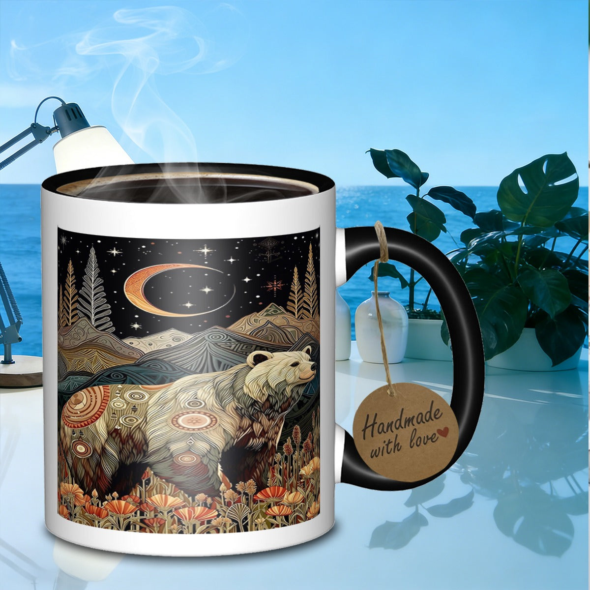 Tailorly Black Accent 11 oz Mug - bohemian bear landscape