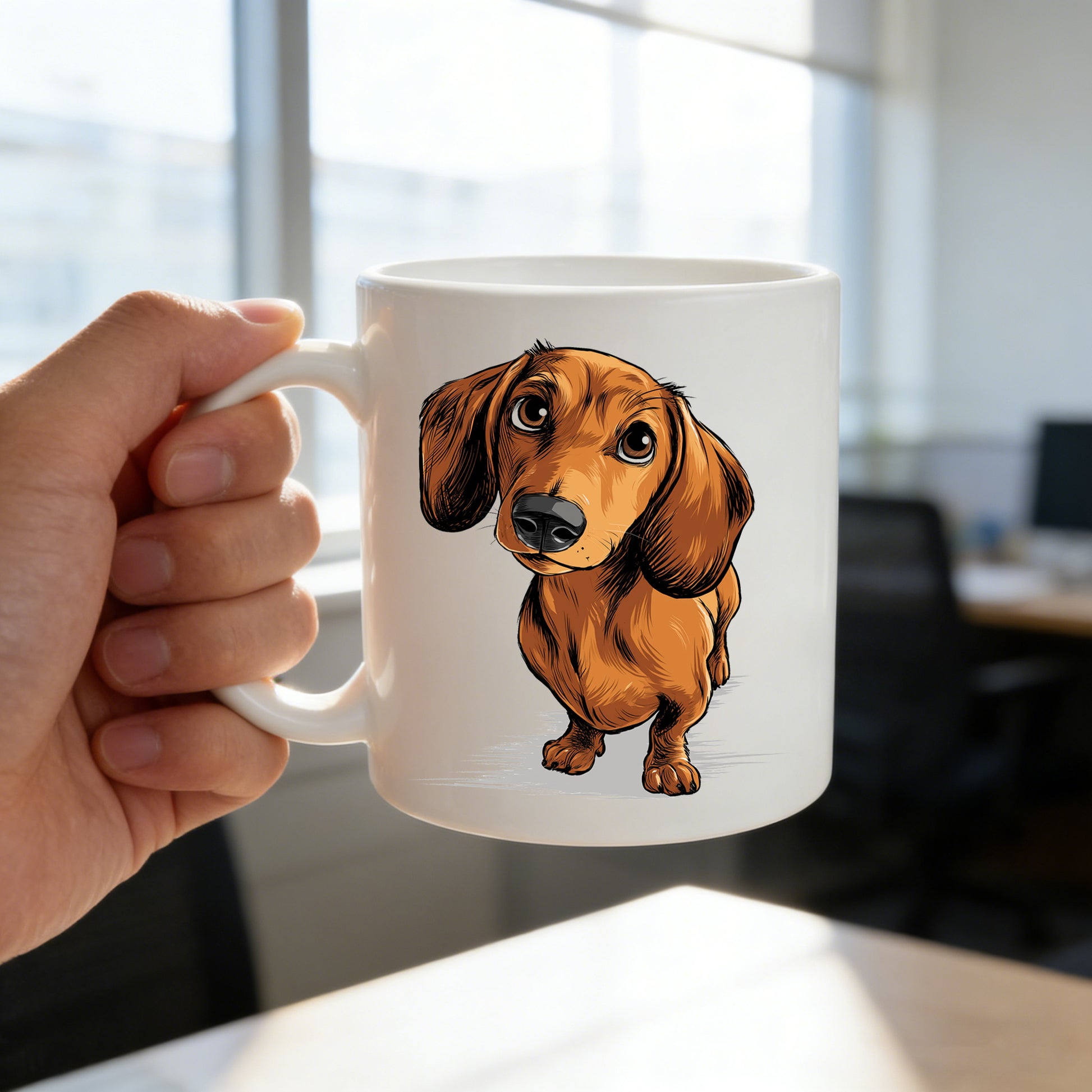 Tailorly White Ceramic 11 oz Mug - cute sketch of a dachshund dog