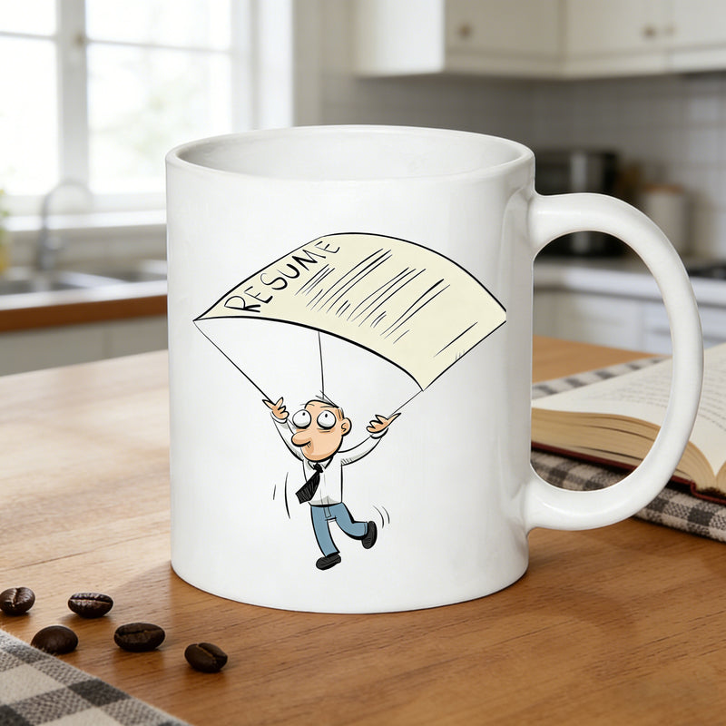 Tailorly White Ceramic 11 oz Mug - parachute cartoon