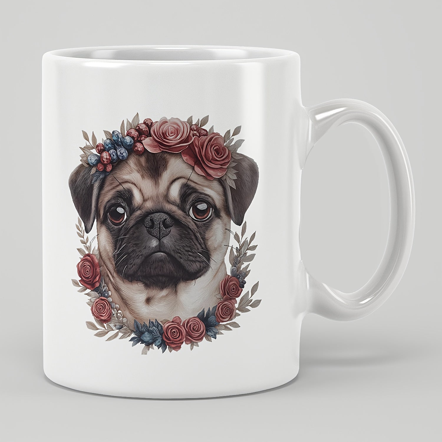 Tailorly White Ceramic 11 oz Mug - humorous art cute pug dog
