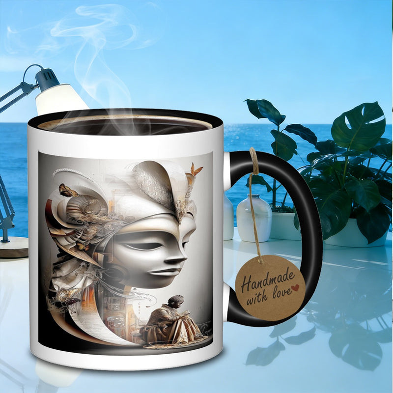 Tailorly Black Accent 11 oz Mug - venetian mask person