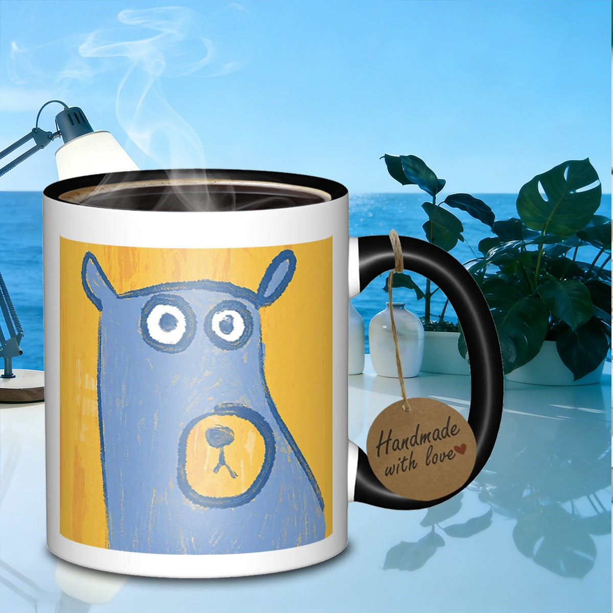 Tailorly Black Accent 11 oz Mug - blue bear portrait