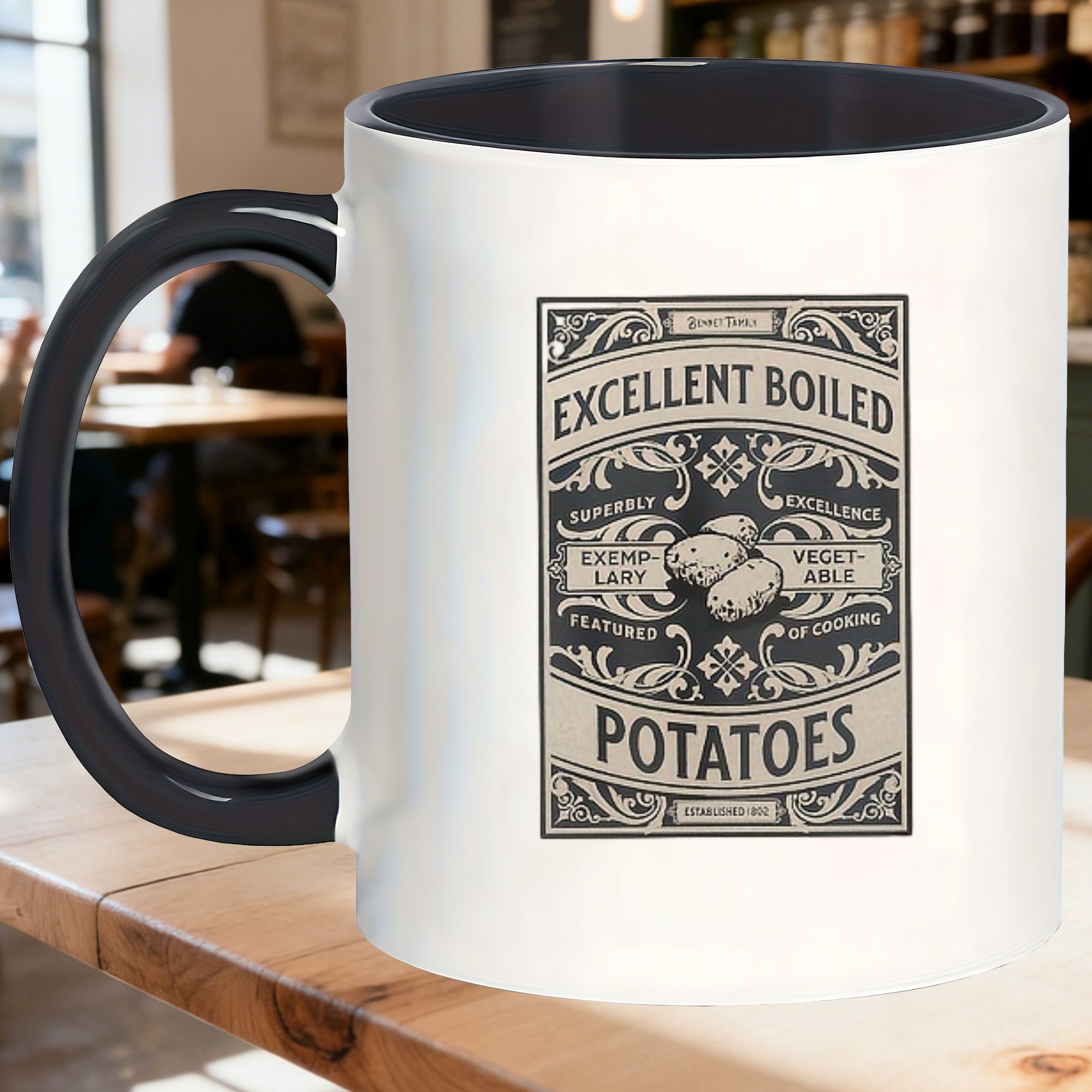 Tailorly Black Accent 11 oz Mug - unique coffee cup fans of boiled potatoes and great for home or restaurant settings_eb58d1d4865442dc9b33fcaac36609f6