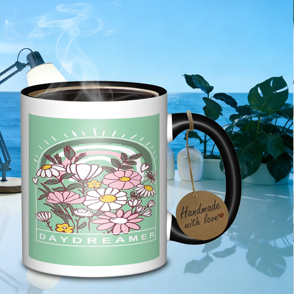 Tailorly Black Accent 11 oz Mug - floral rainbow bouquet
