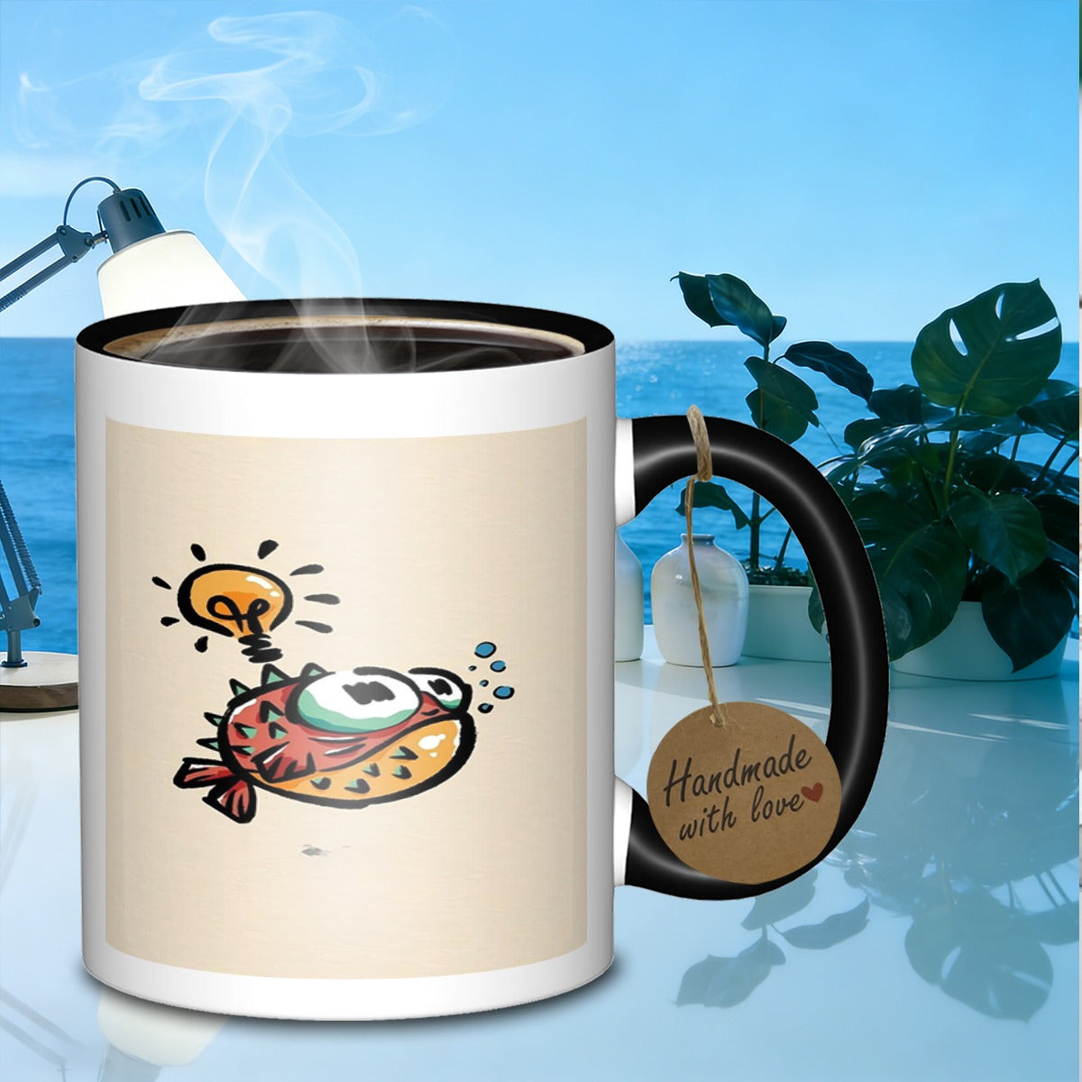 Tailorly Black Accent 11 oz Mug - pufferfish light bulb