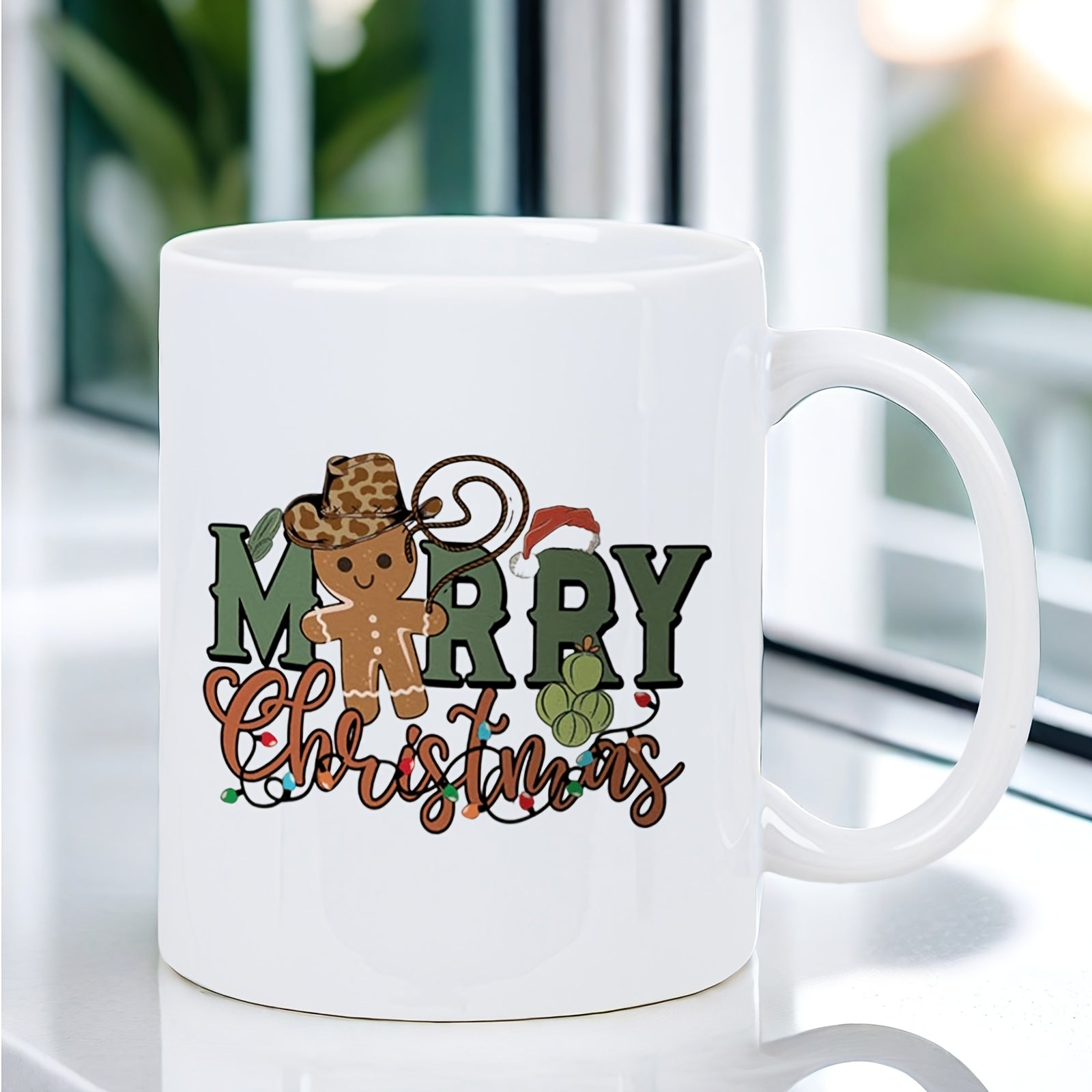 Tailorly White Ceramic 11 oz Mug - festive gingerbread mug with icing candy decorations