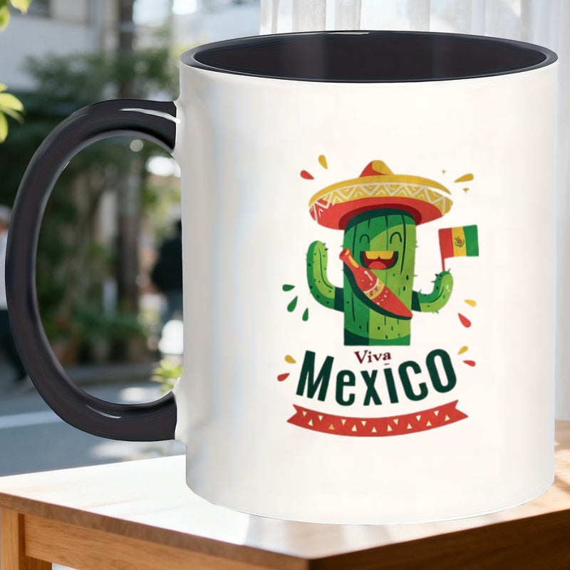 Tailorly Black Accent 11 oz Mug - cactus mexican pattern