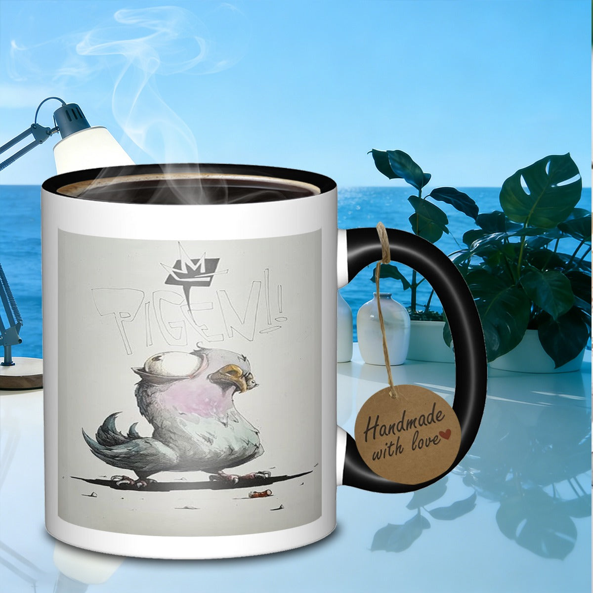 Tailorly Black Accent 11 oz Mug - cartoon pigeon character