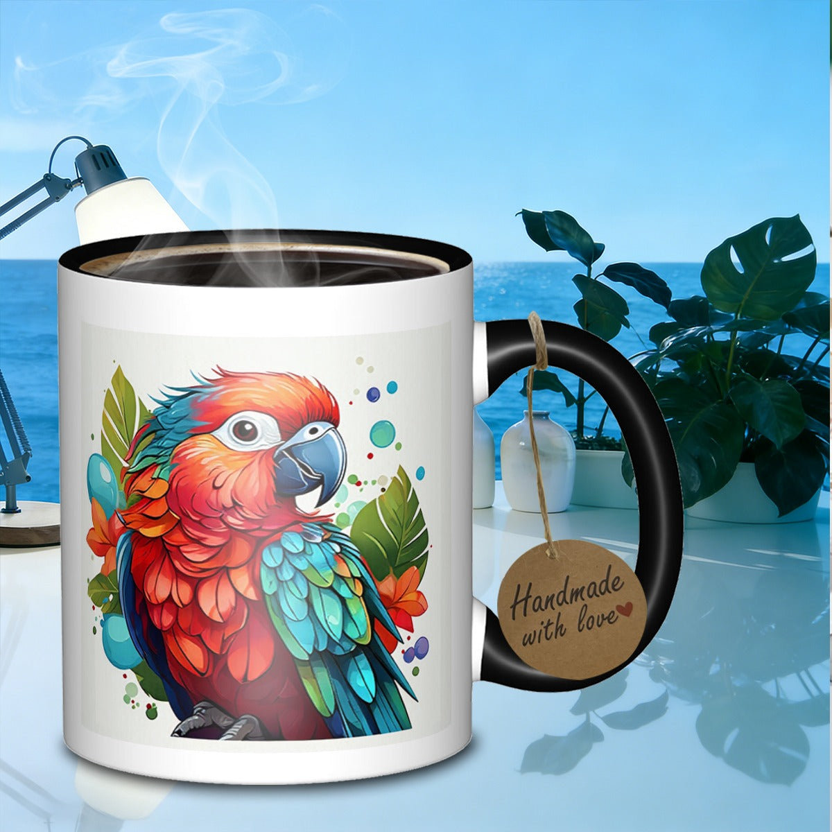Tailorly Black Accent 11 oz Mug - colored parrot