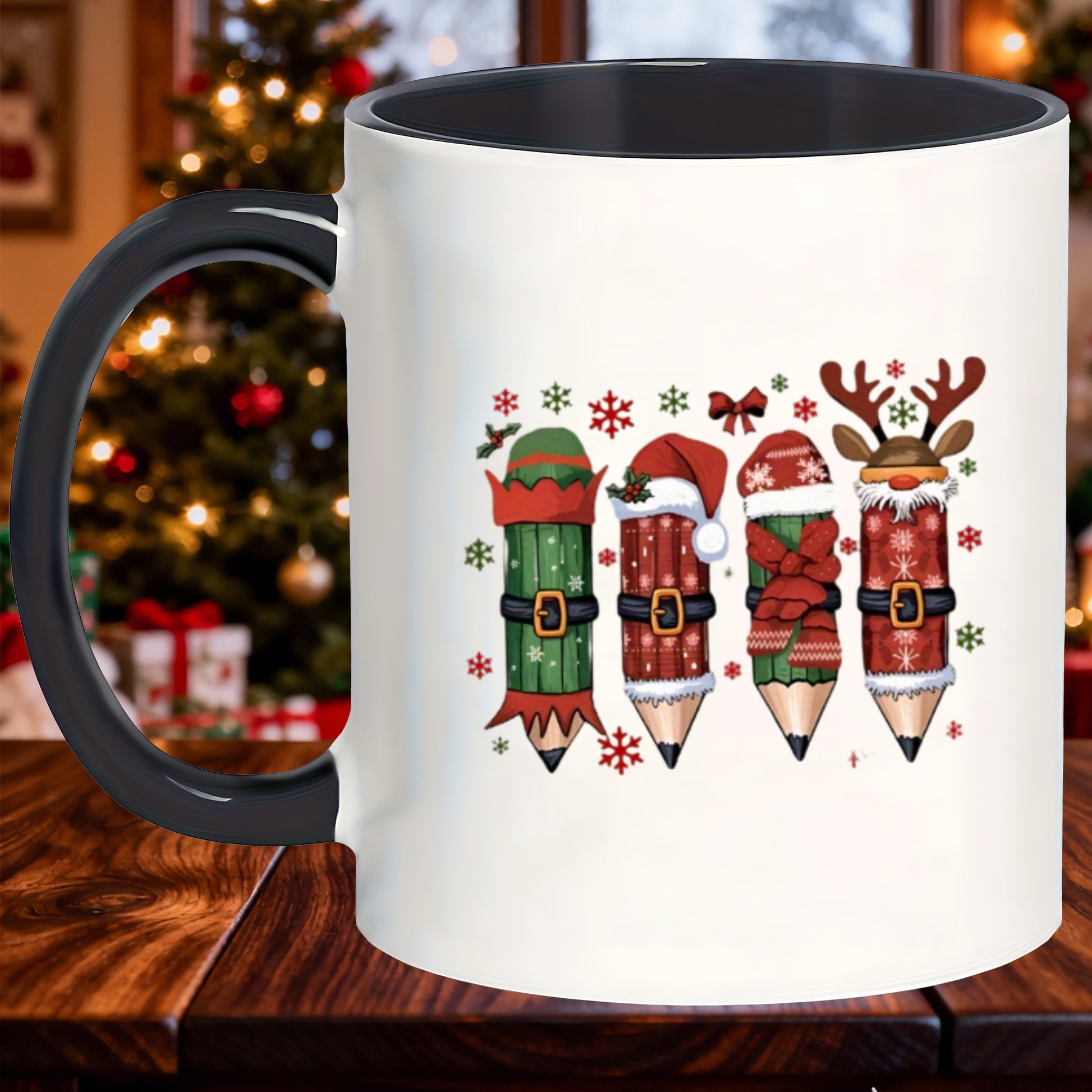 Tailorly Black Accent 11 oz Mug - minimalist matte dishwasher safe daily festive holiday pencils mugs fitting for festival drinks hiking tea
