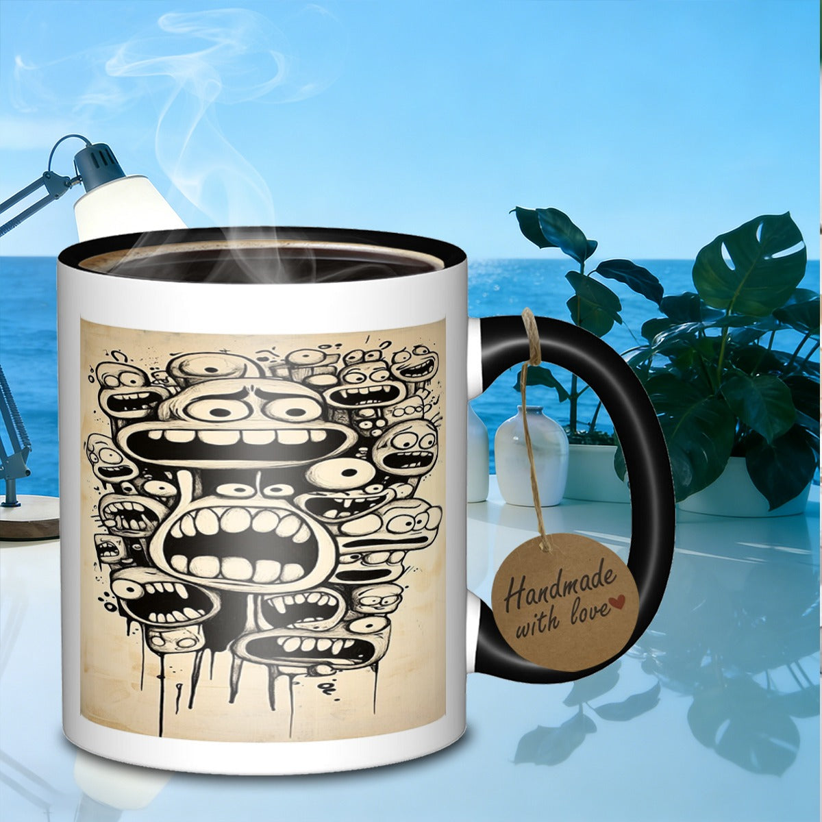 Tailorly Black Accent 11 oz Mug - cartoon faces