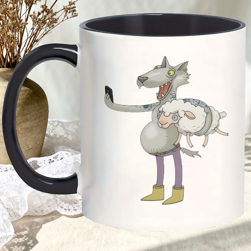 Tailorly Black Accent 11 oz Mug - adorable sheep print