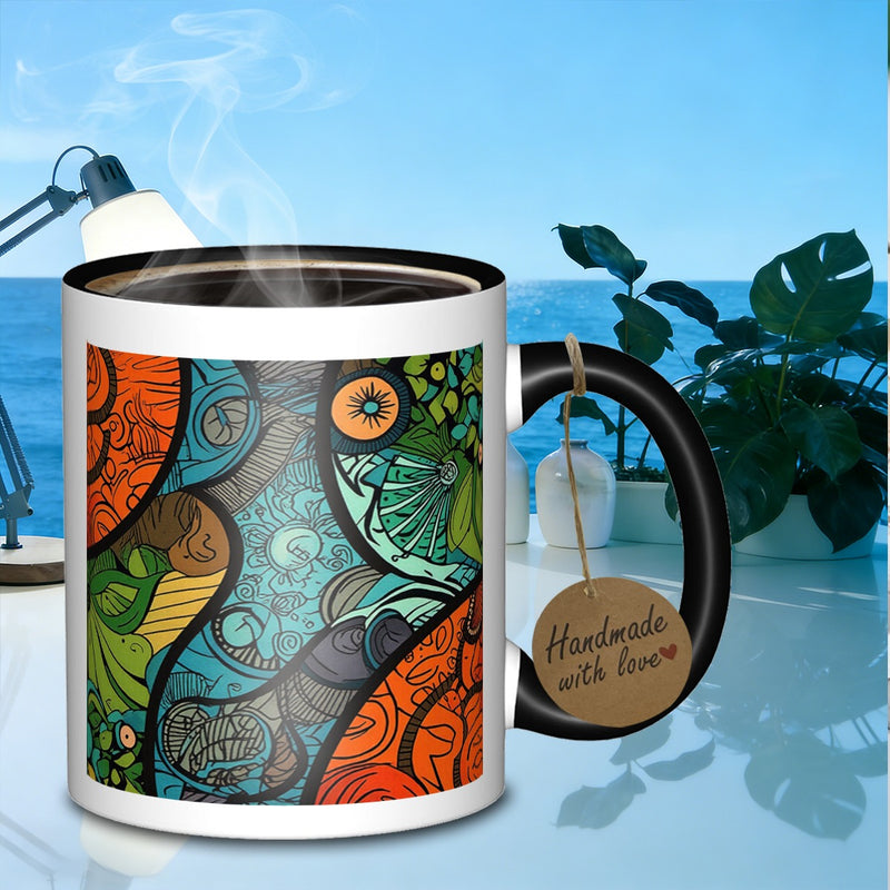 Tailorly Black Accent 11 oz Mug - floral mosaic wide drinking mug mug ideal for everyday use it a great gift_e8d27446d7e7460394c20ea9b01efe11