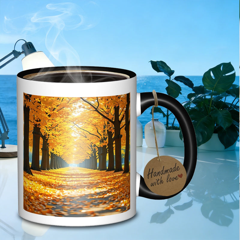 Tailorly Black Accent 11 oz Mug - autumnal tree lined pathway