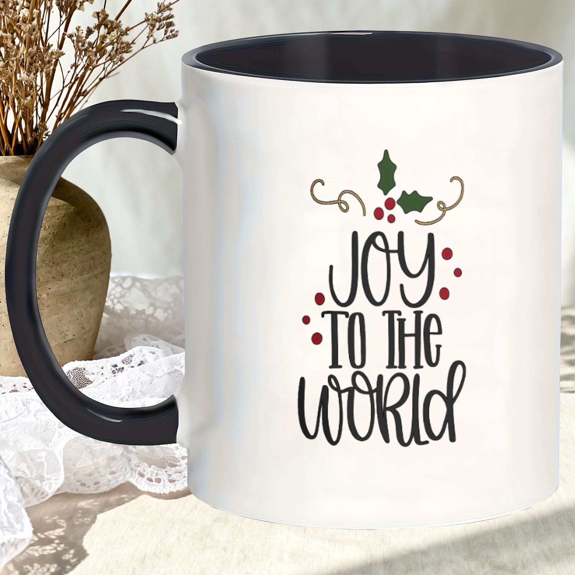 Tailorly Black Accent 11 oz Mug - black handle christmas design