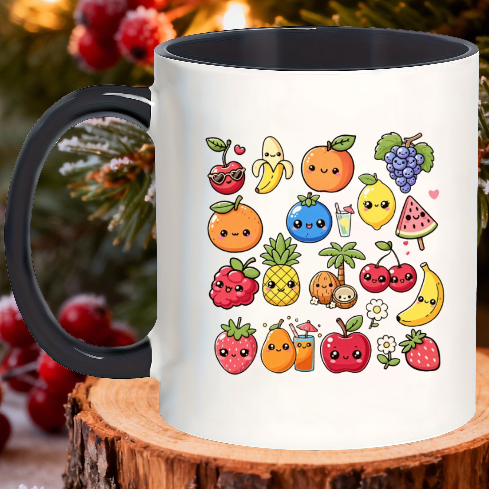 Tailorly Black Accent 11 oz Mug - fruit and vegetable shapes