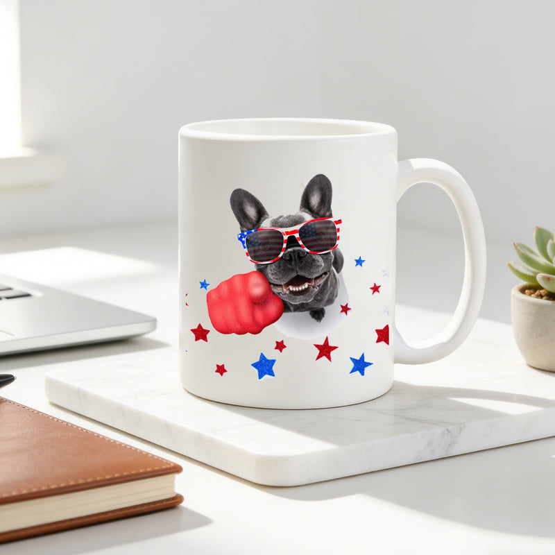 Tailorly White Ceramic 11 oz Mug - usa flag glasses and bump design