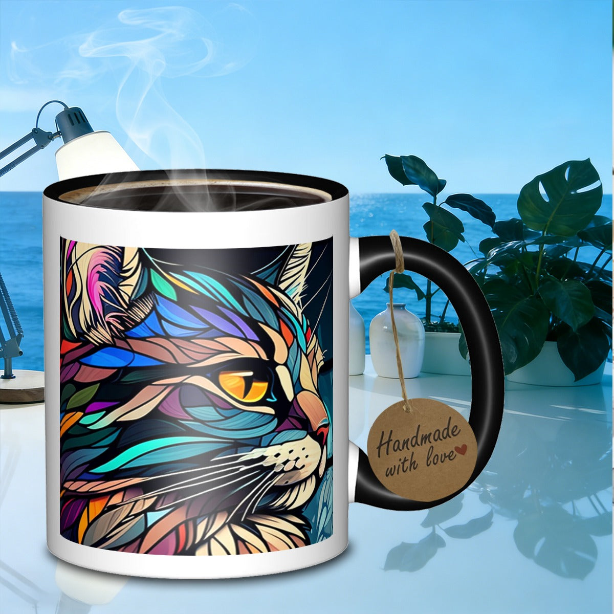 Tailorly Black Accent 11 oz Mug - vibrant cat mosaic