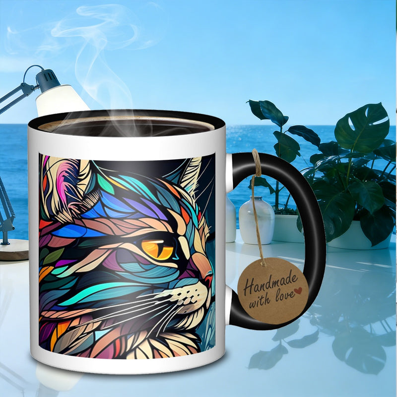 Tailorly Black Accent 11 oz Mug - vibrant cat mosaic