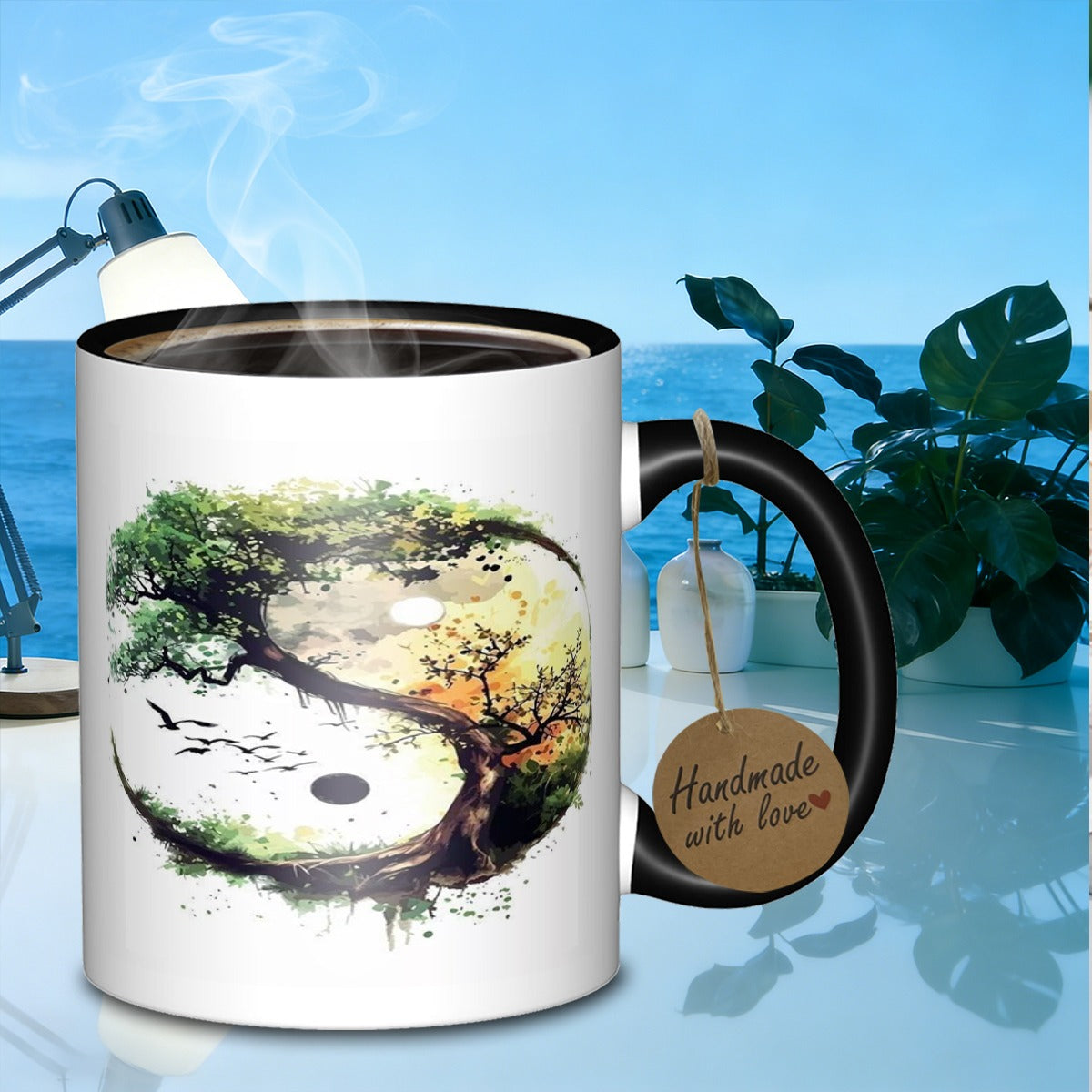 Tailorly Black Accent 11 oz Mug - yin yang symbol