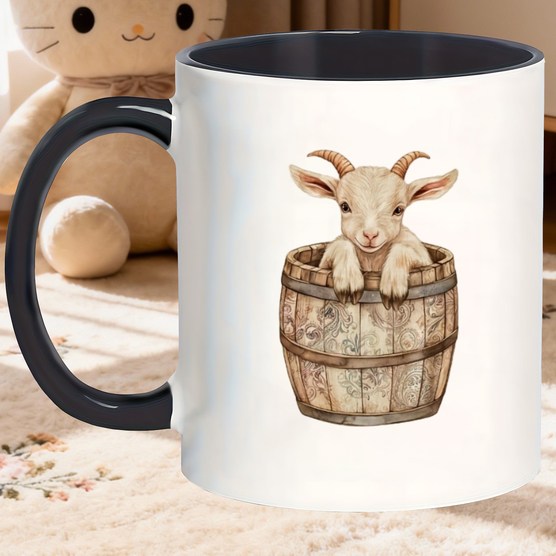 Tailorly Black Accent 11 oz Mug - cute goat illustration