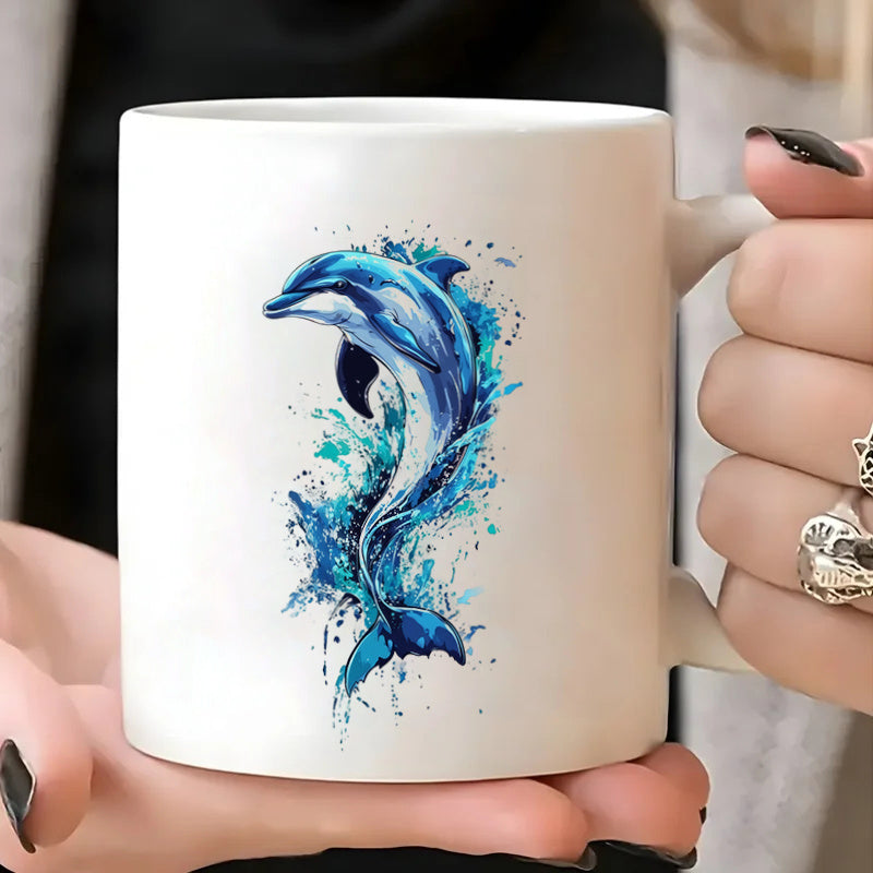 Tailorly White Ceramic 11 oz Mug - watercolor dolphin
