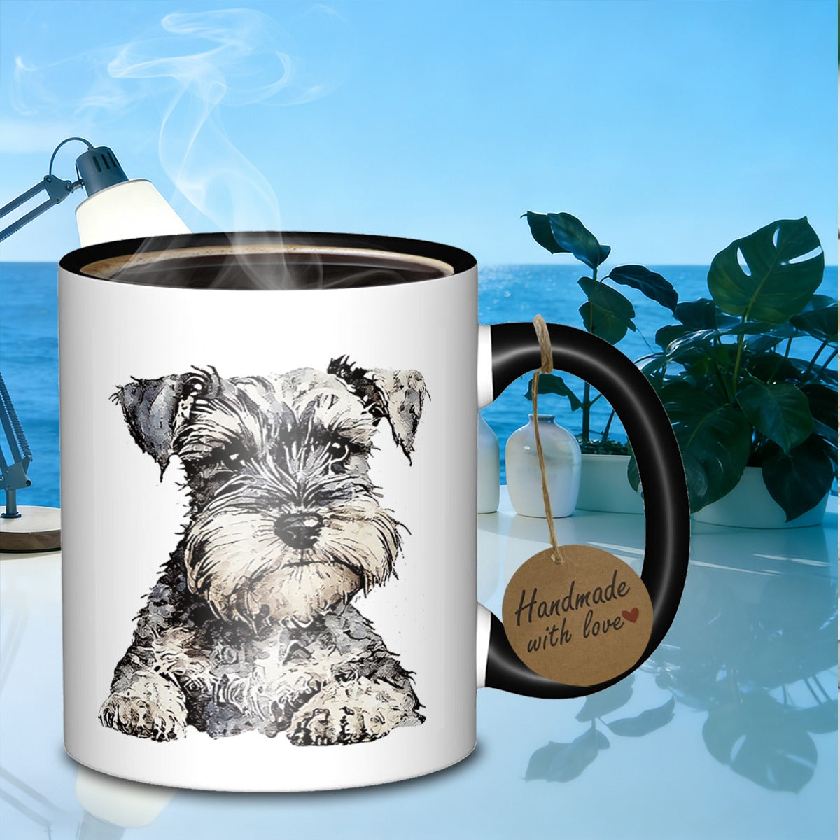 Tailorly Black Accent 11 oz Mug - watercolor schnauzer portrait